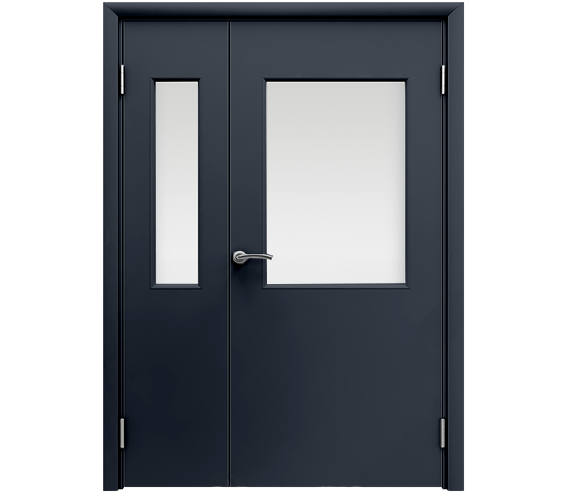 Влагостойкая дверь ПВХ EtaDoor с окном цвет антрацит полуторастворчатая с алюминиевой кромкой