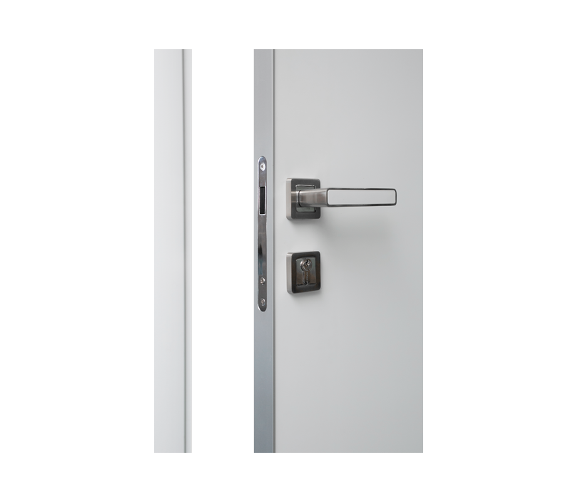 Влагостойкая дверь ПВХ EtaDoor глухая серая одностворчатая с алюминиевой кромкой