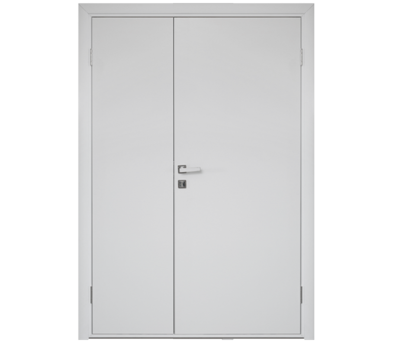 Влагостойкая дверь ПВХ EtaDoor глухая белая полуторастворчатая с ПВХ кромкой