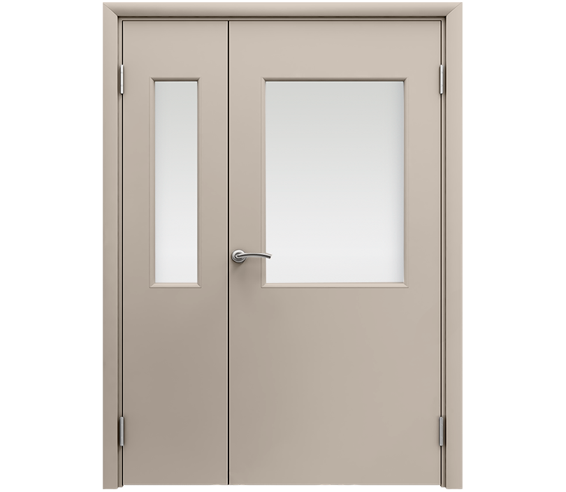 Влагостойкая дверь ПВХ EtaDoor с окном бежевая полуторастворчатая с алюминиевой кромкой