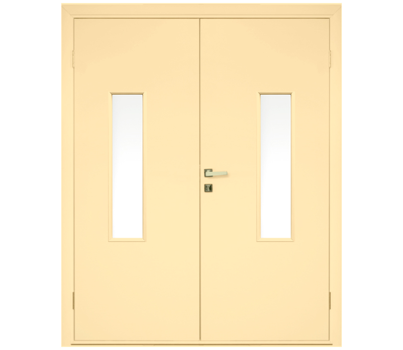 Влагостойкая дверь ПВХ EtaDoor с окном ванильная двухстворчатая с ПВХ кромкой