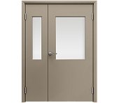 Влагостойкая дверь ПВХ EtaDoor с окном цвет мокко полуторастворчатая с алюминиевой кромкой